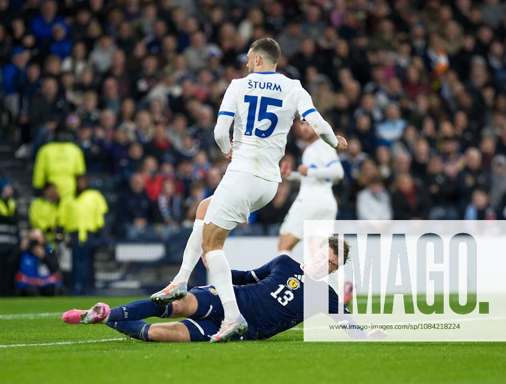 UK: Scotland v Slovenia, UEFA Nations League at Barclays Hampden, Glasgow, Scotland on 06 October 2026: Pictured: Jack Hendry (Scotland) can‚Äôt stop Danijel Sturm (Slovenia) from scoring the winner Glasgow Barclays Hampden Scotland