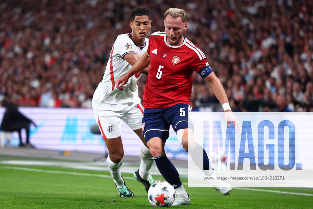 London, England, 6th October 2026. Jude Bellingham of England and Vladimir Coufal of Czechia challenge for the ball during the England vs Czech Republic UEFA Nations League match at Wembley Stadium, London. Picture credit should read: Paul Terry Sportimage . SPI_050_PT_England__Czechia SPI-5055-0050