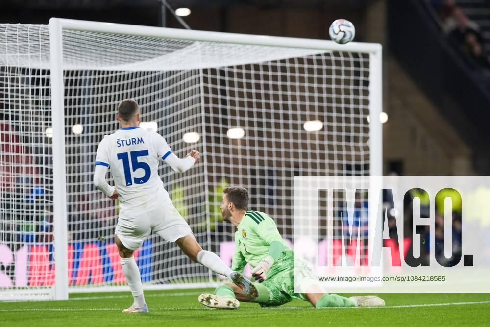 UK: Scotland v Slovenia, UEFA Nations League at Barclays Hampden, Glasgow, Scotland on 06 October 2026: Pictured: Danijel Sturm (Slovenia) puts the ball over the bar when he should’ve scored Glasgow Barclays Hampden Scotland