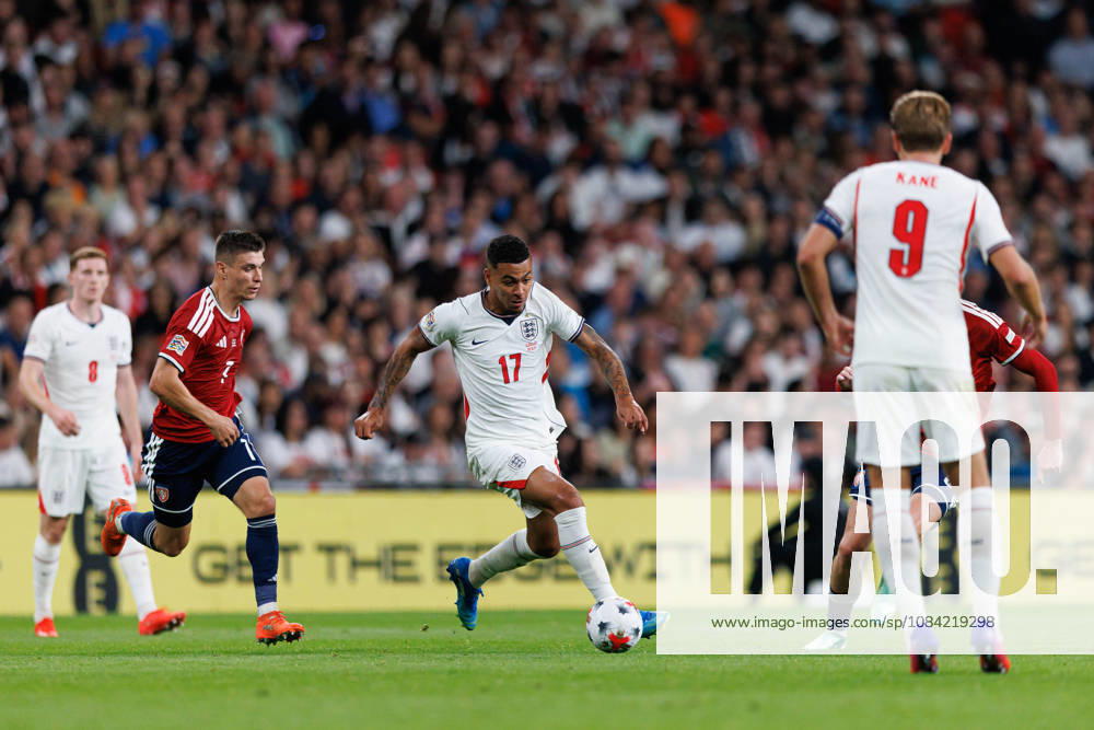 England v Czechia UEFA Nations League, Tuesday 6th October 2026: Morgan Rogers of England on the ball during the UEFA Nations League Group C Fixture between England and Czechia at Wembley Stadium, Wembley in London, England. (Photo by Alex Ferrelly Sports Press Photo)