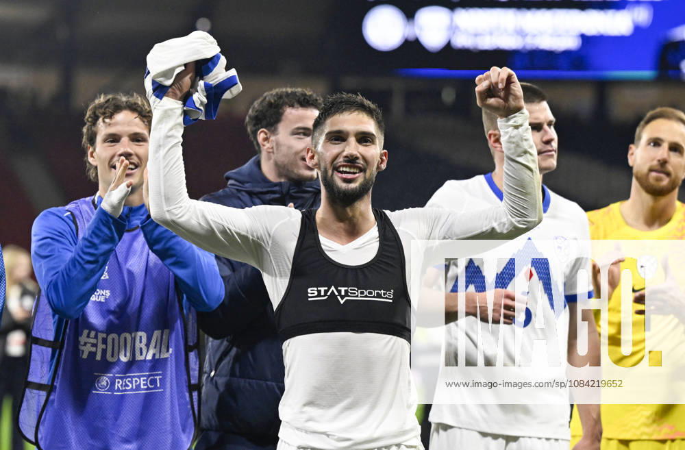 Glasgow, Scotland, 6th October 2026. Adam Gnezda Cerin of Slovenia leads the celebrations after the Scotland vs Slovenia UEFA Nations League match at Hampden Park, Glasgow. Picture credit should read: Neil Hanna Sportimage . SPI_073_NH_Scotland_Slovenia SPI-5054-0073