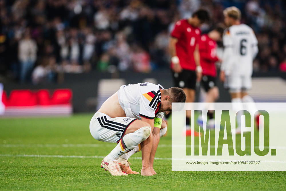 U-21 European Championship Qualifier: Germany vs. Georgia, October 6, 2026. Nicolò Tresoldi (Germany) lies on the ground after the final whistle. Soccer, U-21 European Championship Qualifier, Matchday 10: Germany vs. Georgia on October 6, 2026, Bielefeld DFB REGULATIONS PROHIBIT ANY USE OF PHOTOGRAPHS AS IMAGE SEQUENCES AND OR QUASI-VIDEO
