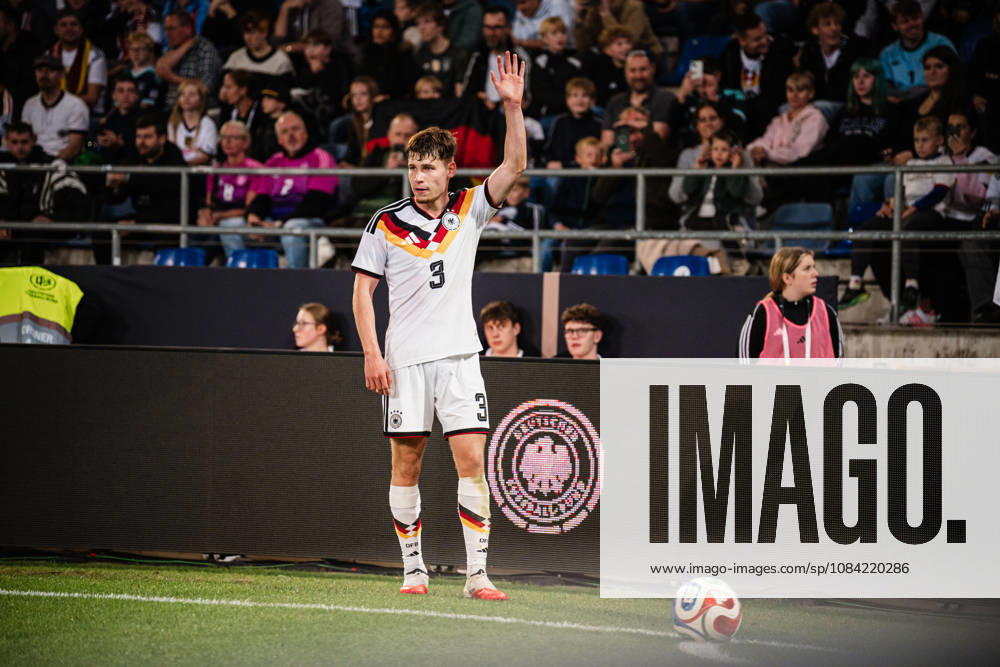 U-21 European Championship Qualifier: Germany vs. Georgia, October 6, 2026; Lukas Ullrich (Germany), No. 3 during a corner kick; soccer; U-21 European Championship Qualifier, Matchday 10: Germany vs. Georgia on October 6, 2026, Bielefeld DFB REGULATIONS PROHIBIT ANY USE OF PHOTOGRAPHS AS IMAGE SEQUENCES AND OR QUASI-VIDEO