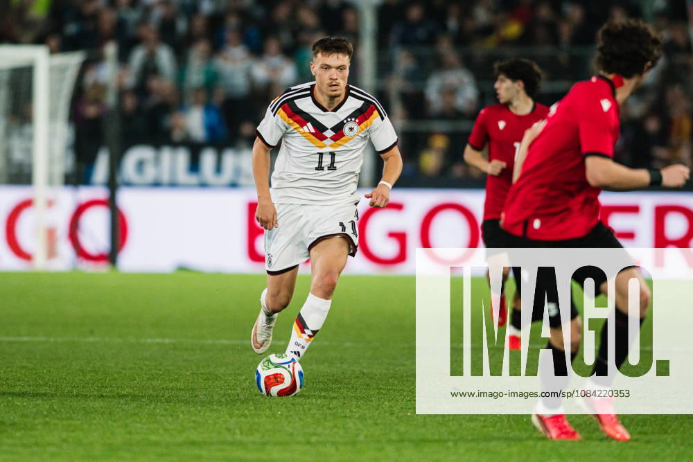 U-21 European Championship Qualifier: Germany vs. Georgia, October 6, 2026, Dženan Pejcinovic, Germany, 11 on the ball, soccer, U-21 European Championship Qualifier, Matchday 10: Germany vs. Georgia on October 6, 2026, Bielefeld DFB REGULATIONS PROHIBIT ANY USE OF PHOTOGRAPHS AS IMAGE SEQUENCES AND OR QUASI-VIDEO