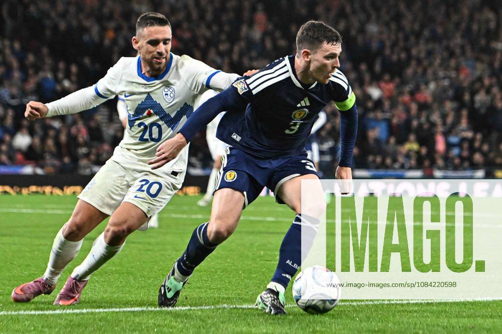 Scotland v Slovenia UEFA Nations League Andrew Robertson of Scotland and Alijosa Matko of Slovenia during the UEFA Nations League match at Barclays Hampden, Glasgow 06 10 2026 UK Newspapers OUT