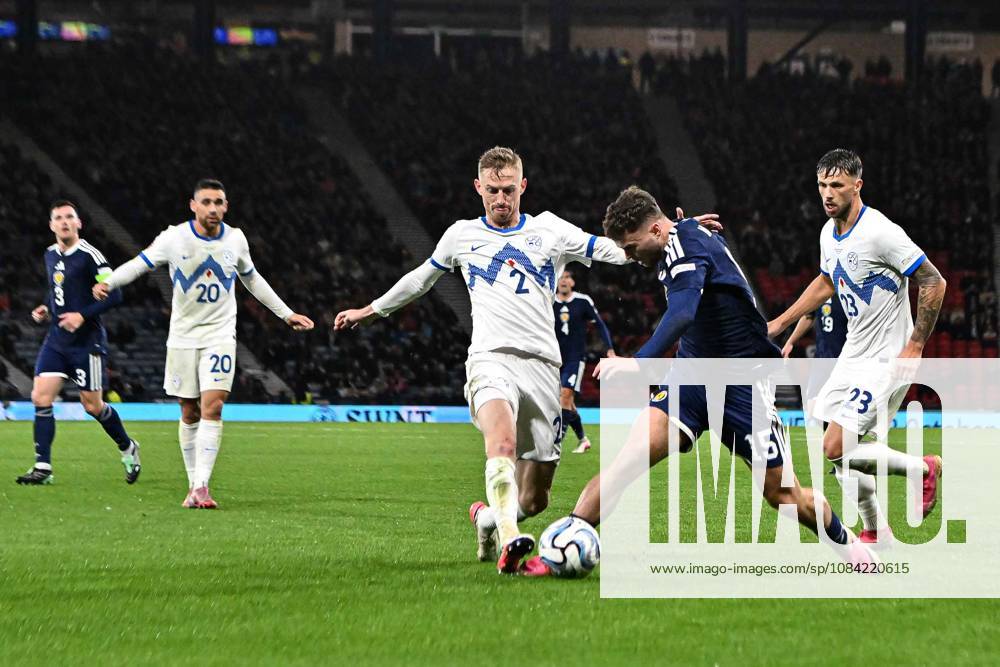 Scotland v Slovenia UEFA Nations League Josh McPake of Scotland looks to get past Zan Karnicnik of Slovenias tackle during the UEFA Nations League match at Barclays Hampden, Glasgow 06 10 2026 UK Newspapers OUT