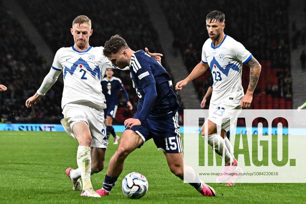 Scotland v Slovenia UEFA Nations League Josh McPake of Scotland looks to get past Zan Karnicnik of Slovenias tackle during the UEFA Nations League match at Barclays Hampden, Glasgow 06 10 2026 UK Newspapers OUT
