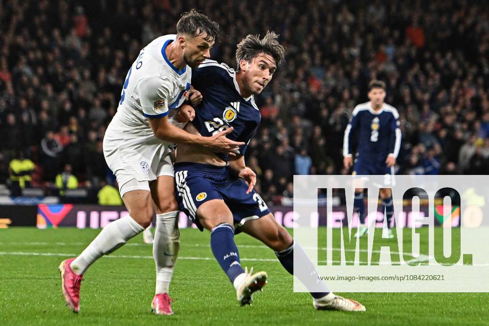 Scotland v Slovenia UEFA Nations League Kieron Bowie of Scotland jostles with David Brekalo of Slovenia during the UEFA Nations League match at Barclays Hampden, Glasgow 06 10 2026 UK Newspapers OUT