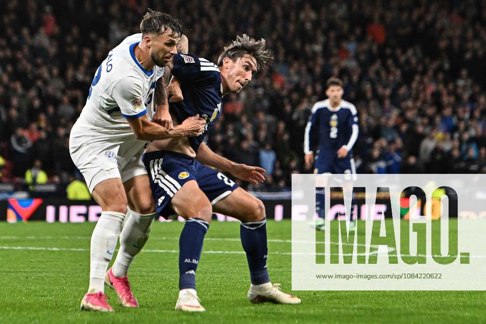 Scotland v Slovenia UEFA Nations League Kieron Bowie of Scotland jostles with David Brekalo of Slovenia during the UEFA Nations League match at Barclays Hampden, Glasgow 06 10 2026 UK Newspapers OUT