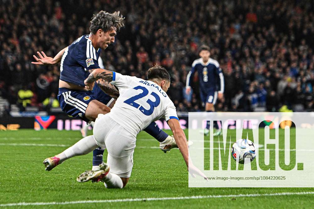 Scotland v Slovenia UEFA Nations League Kieron Bowie of Scotland jostles with David Brekalo of Slovenia during the UEFA Nations League match at Barclays Hampden, Glasgow 06 10 2026 UK Newspapers OUT