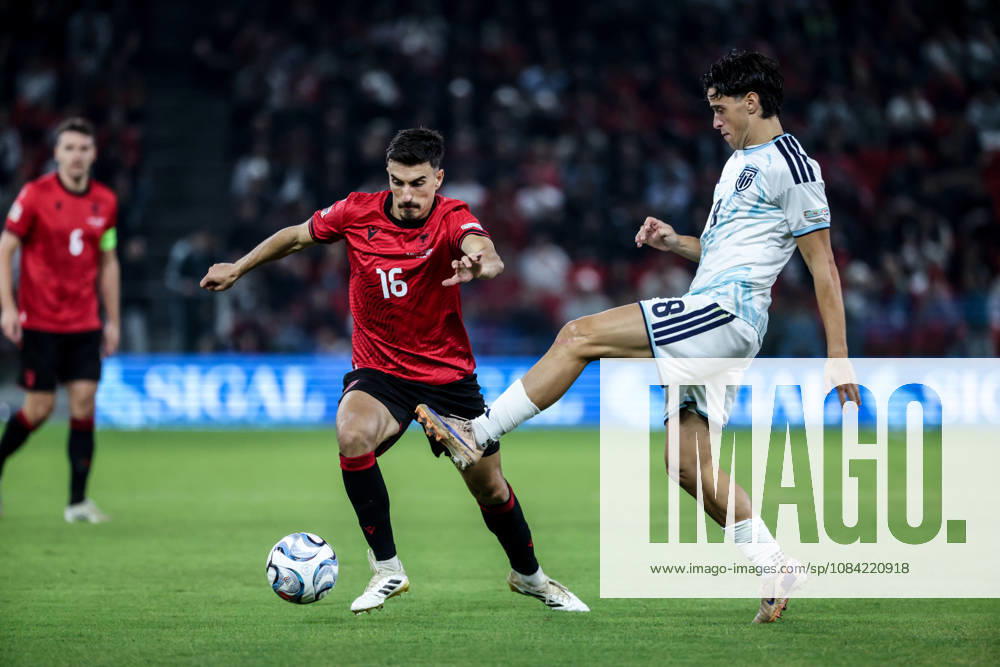 Albania vs San Marino UEFA Nations League 2026-2027 Group C1 Julian Shehu of Albania and Lorenzo Capicchioni of San Marino in action during the UEFA Nations League 2026-2027 group phase match between Albania and San Marino in Tirana, Albania on October 6, 2026 Tirana Albania