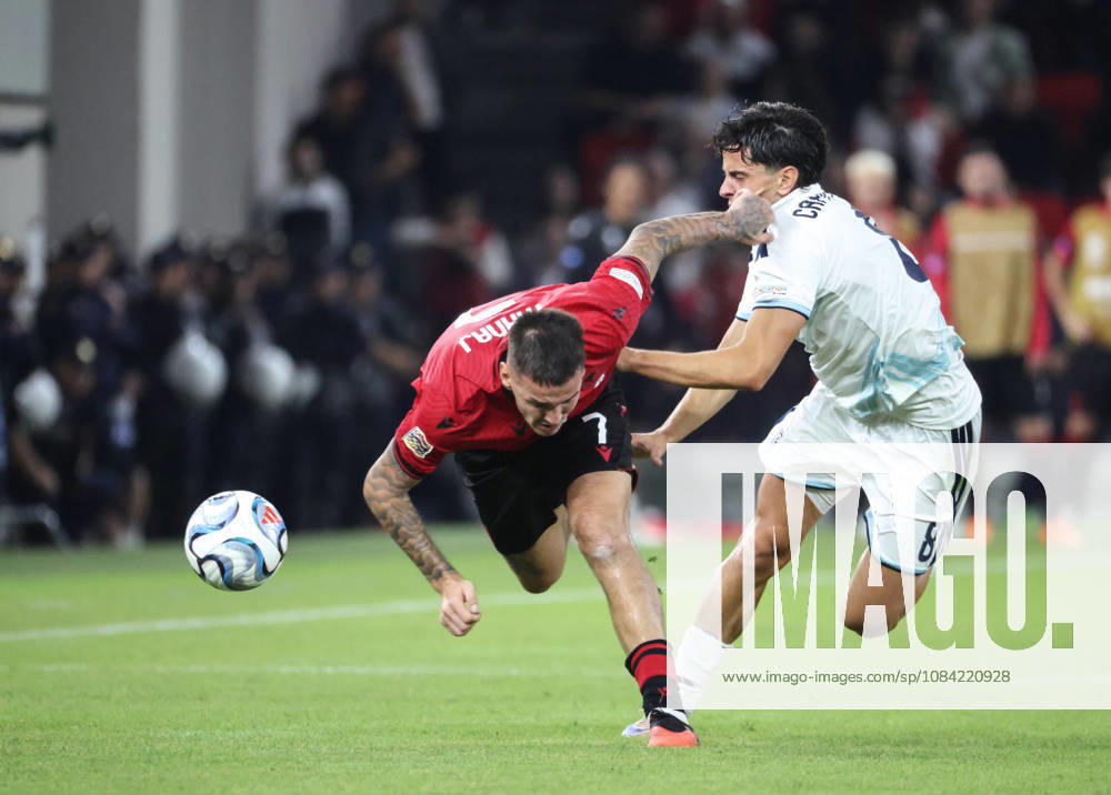 Albania vs San Marino UEFA Nations League 2026-2027 Group C1 Rei Manaj of Albania and Lorenzo Capicchioni of San Marino in action during the UEFA Nations League 2026-2027 group phase match between Albania and San Marino in Tirana, Albania on October 6, 2026 Tirana Albania