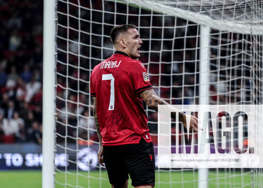 Albania vs San Marino UEFA Nations League 2026-2027 Group C1 Rei Manaj of Albania reacts during the UEFA Nations League 2026-2027 group phase match between Albania and San Marino in Tirana, Albania on October 6, 2026 Tirana Albania