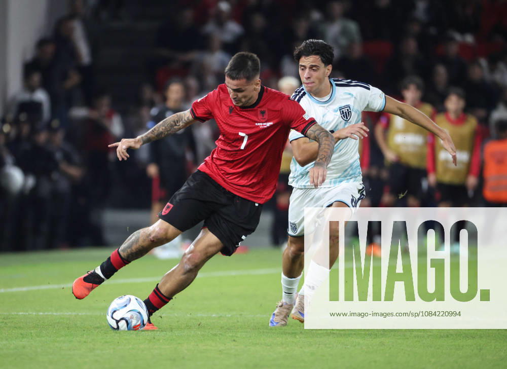 Albania vs San Marino UEFA Nations League 2026-2027 Group C1 Rei Manaj of Albania and Lorenzo Capicchioni of San Marino in action during the UEFA Nations League 2026-2027 group phase match between Albania and San Marino in Tirana, Albania on October 6, 2026 Tirana Albania