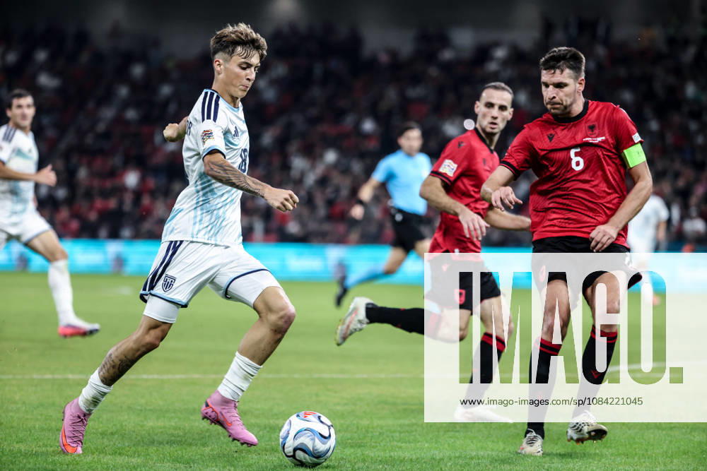 Albania vs San Marino UEFA Nations League 2026-2027 Group C1 Berat Djimsiti of Albania and Enea Della Balda of San Marino in action during the UEFA Nations League 2026-2027 group phase match between Albania and San Marino in Tirana, Albania on October 6, 2026 Tirana Albania
