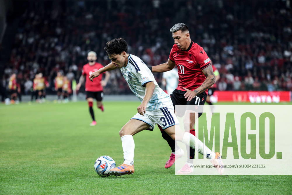 Albania vs San Marino UEFA Nations League 2026-2027 Group C1 Myrto Ozuni of Albania and Simone Giocondi of San Marino in action during the UEFA Nations League 2026-2027 group phase match between Albania and San Marino in Tirana, Albania on October 6, 2026 Tirana Albania