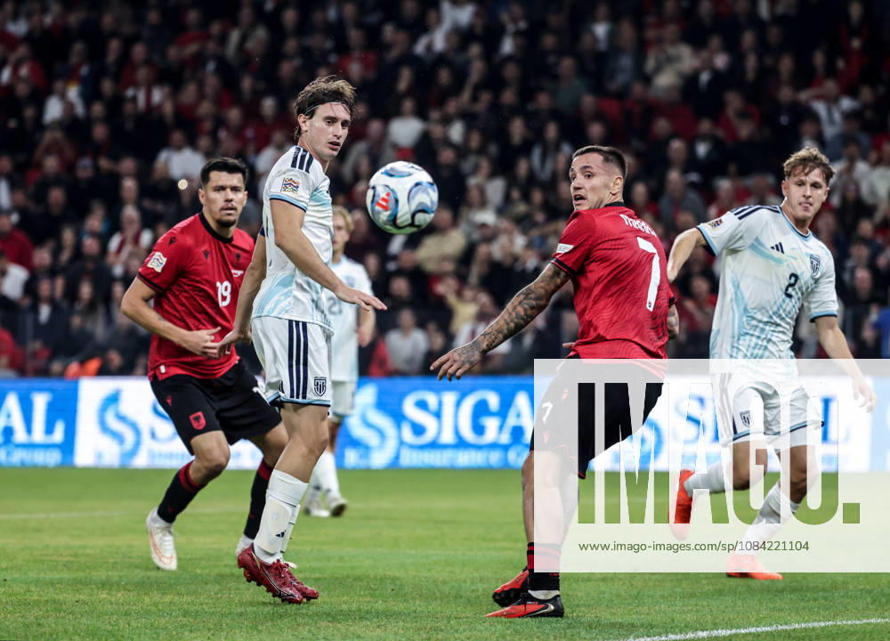Albania vs San Marino UEFA Nations League 2026-2027 Group C1 Rei Manaj of Albania and Filippo Fabbri of San Marino in action during the UEFA Nations League 2026-2027 group phase match between Albania and San Marino in Tirana, Albania on October 6, 2026 Tirana Albania