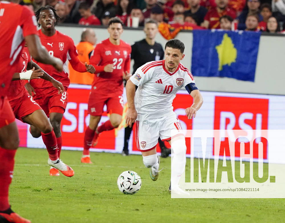 Lucerne, Switzerland, Thermoplan Arena, Men s Soccer, 2026–2027 Season, Nations League, Switzerland vs. North Macedonia, 3–0, Photo, Enis Bardhi (NMK), Action Shot, Single Frame