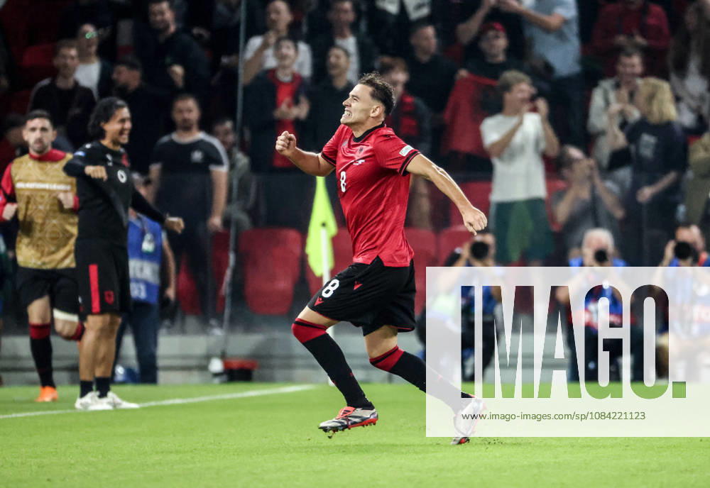 Albania vs San Marino UEFA Nations League 2026-2027 Group C1 Kristjan Asllani of Albania celebrate his opening goal for his team during the UEFA Nations League 2026-2027 group phase match between Albania and San Marino in Tirana, Albania on October 6, 2026 Tirana Albania