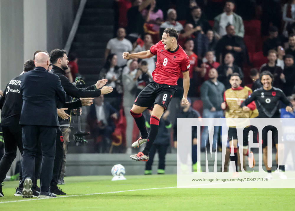 Albania vs San Marino UEFA Nations League 2026-2027 Group C1 Kristjan Asllani of Albania celebrate his opening goal for his team during the UEFA Nations League 2026-2027 group phase match between Albania and San Marino in Tirana, Albania on October 6, 2026 Tirana Albania