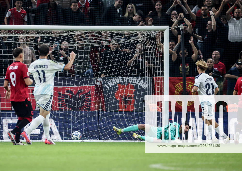 Albania vs San Marino UEFA Nations League 2026-2027 Group C1 Lorenzo Lazzari (21) of San Marino score a goal during the UEFA Nations League 2026-2027 group phase match between Albania and San Marino in Tirana, Albania on October 6, 2026 Tirana Albania