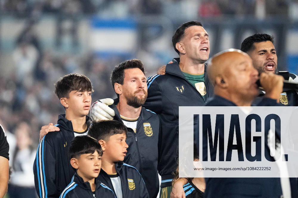 Lionel Messi of Argentina and Emiliano Martinez of Argentina line up for anthem prior the International Friendly, Länderspiel, Nationalmannschaft football match between Argentina and Benin at Estadio Monumental Antonio V. Liberti on October 06, 2026 in Buenos Aires, Argentina. Lionel Messi is making his final appearance for Argentina following his announcement of international retirement. (Photo by Richard Callis Sports Press Photo)