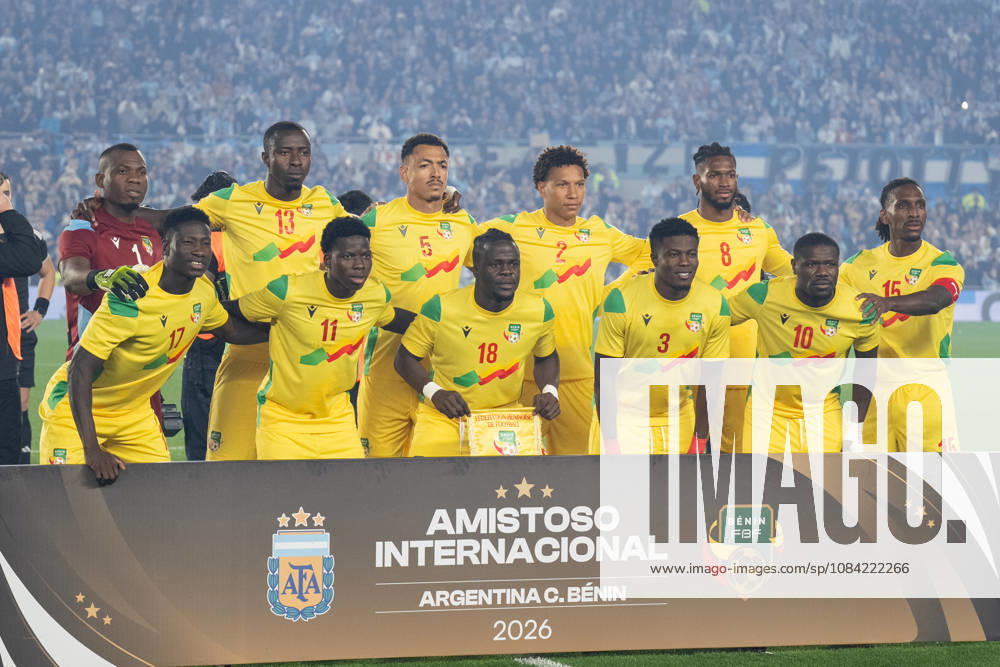Benin players pose for team photo during the International Friendly, Länderspiel, Nationalmannschaft football match between Argentina and Benin at Estadio Monumental Antonio V. Liberti on October 06, 2026 in Buenos Aires, Argentina. Lionel Messi is making his final appearance for Argentina following his announcement of international retirement. (Photo by Richard Callis Sports Press Photo)