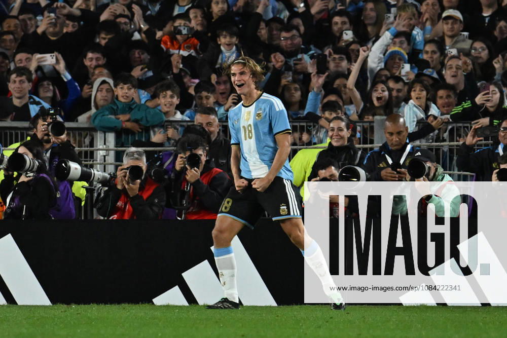 Lionel Messi farewell match BUENOS AIRES, ARGENTINA - OCTOBER 6: Nicolas Paz of Argentina celebrate after scoring his second goal during his farewell match with the national team, Nationalteam at the International Friendly, Länderspiel, Nationalmannschaft match between Argentina Vs Benin at Monumental Stadium on October 6, 2026 in Buenos Aires, Argentina. Buenos Aires Estadio Monumental Antonio Liberti Buenos Aires Argentina