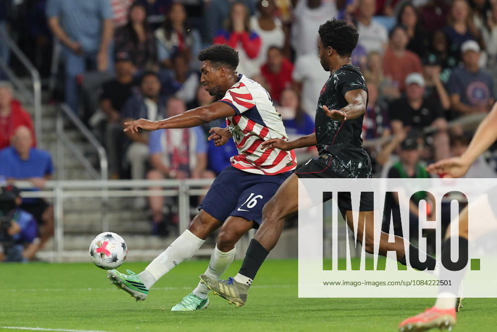 SAINT PAUL, MN - OCTOBER 06: United States Alex Freeman (16) passes the ball while Canada s Ralph Priso (3) defends during the first half of the mens friendly match between the U.S. national team, Nationalteam and Canadas national team on October 6th, 2026, at Allianz Field in Saint Paul, MN. (Photo by Bailey Hillesheim Icon Sportswire) SOCCER: OCT 06 USA vs Canada Icon20261006006