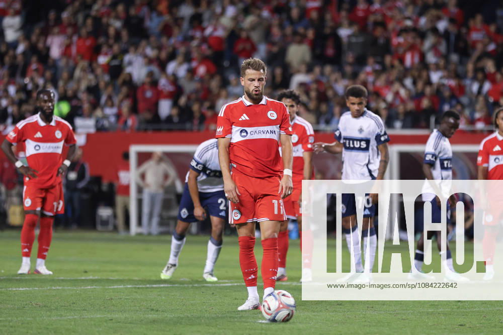 Philip Zinckernagel (11 Chicago Fire FC) prepares to take the penalty during the Major League Soccer game between Chicago Fire FC and Vancouver Whitecaps FC at Soldier Field on Tuesday October 6 in Chicago, USA
