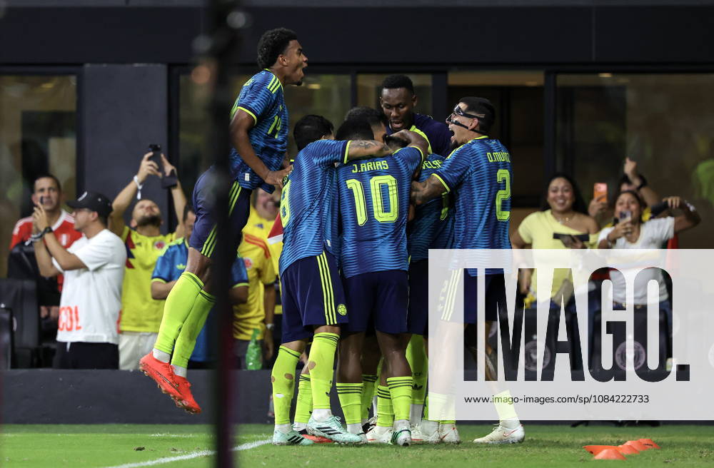 International soccer friendly - Colombia vs. Peru Team Colombia celebrate their goal during the international soccer friendly between Colombia and Peru at Nu Stadium in Miami, Florida, USA, 06 October 2026. MIAMI FLORIDA United States