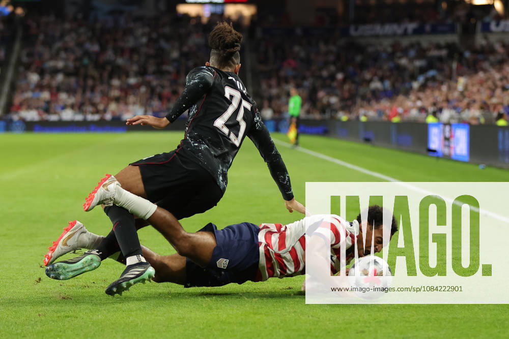 SAINT PAUL, MN - OCTOBER 06: Canadas Nathan Saliba (25) fouls United States Tyler Adams (4) during the second half of the mens friendly match between the U.S. national team, Nationalteam and Canadas national team on October 6th, 2026, at Allianz Field in Saint Paul, MN. (Photo by Bailey Hillesheim Icon Sportswire) SOCCER: OCT 06 USA vs Canada Icon20261006022