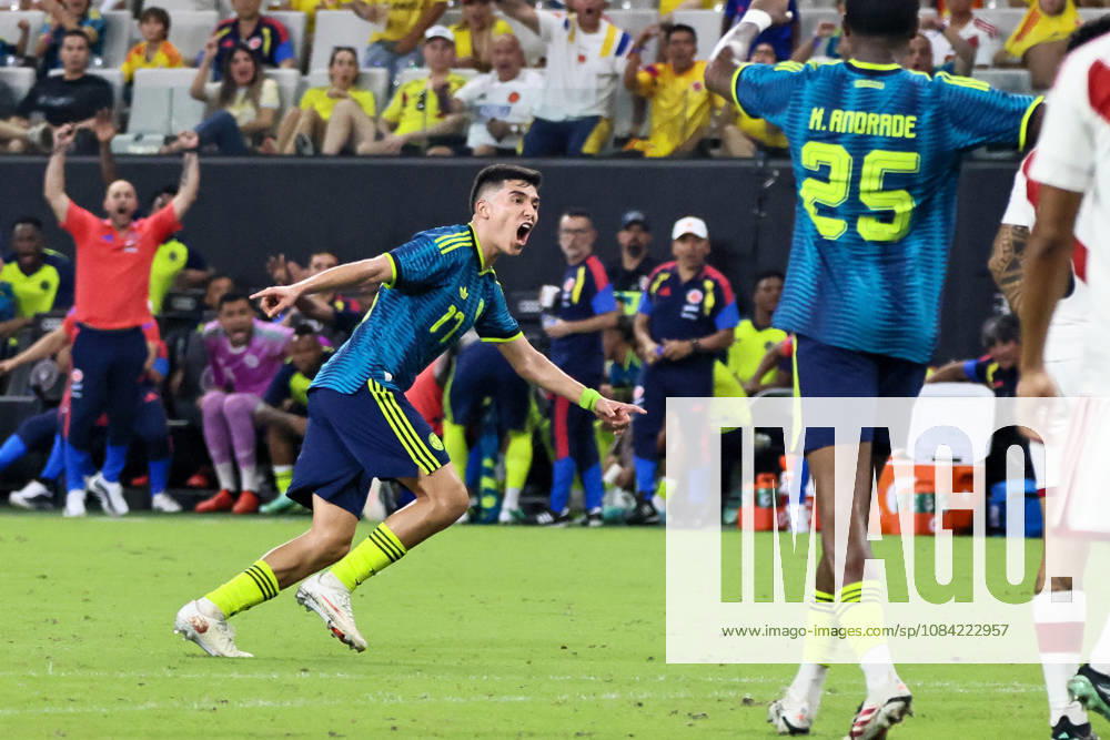 MIAMI, FL - OCTOBER 06: Samuel Velasquez 17 of Colombia celebrates a goal scored during an International Friendly, Länderspiel, Nationalmannschaft soccer match between Colombia and Peru at NU Stadium on October 06, 2026 in Miami, Florida.(Photo by Chris Arjoon Icon Sportswire) SOCCER: OCT 06 Colombia vs Peru Icon2610060000008