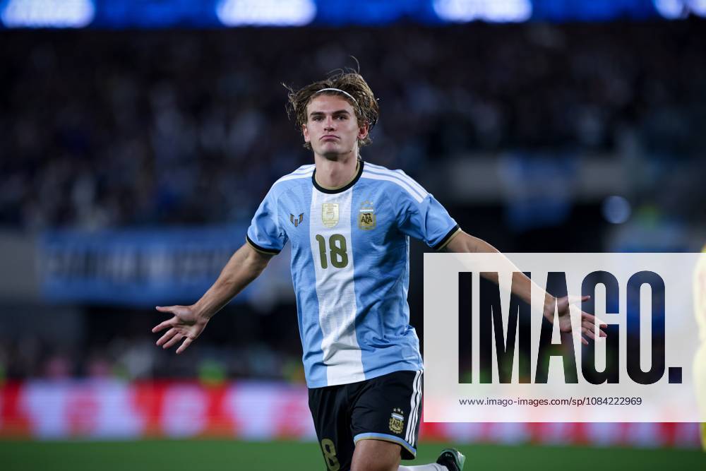 Nicolas Paz of Argentina celebrates his goal during the match between Argentina and Benin International Friendly, Länderspiel, Nationalmannschaft match, The last match of Messi with Argentina national team, Nationalteam Final score: Argentina 3 - 0 Benin Buenos Aires Argentina - ZUMAs197 20261006_aaa_s197_239