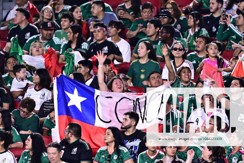 Futbol, Mexico vs Chile Partido amistoso en EEUU 2026. Hinchas de Chile, alientan a su equipo durante el partido amistoso frente a Mexico, disputado en el estadio Los Angeles Memorial Coliseum en California, EEUU. 06 10 2026 Julio Diaz Photosport Football, Mexico vs Chile Friendly match in EEUU, 2026. Chilean fans cheer for their team during a friendly match played at the Los Angeles Memorial Coliseum in California, EEUU. 06 10 2026 Julio Diaz Photosport Mexico vs Chile, amistoso en EEUU, 2026