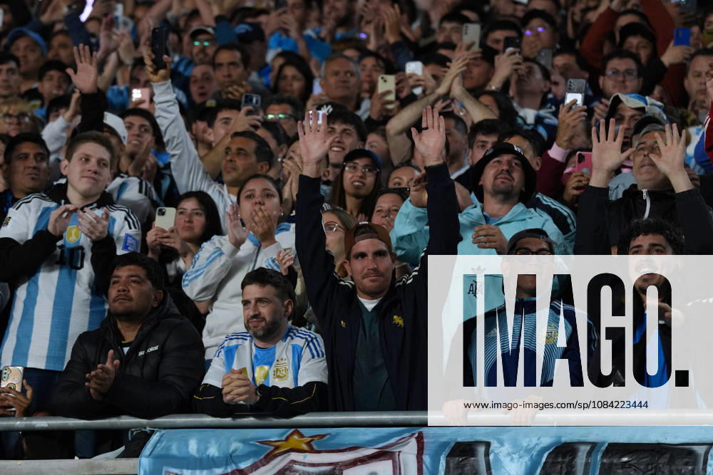 Messi bade farewell to Argentina in the friendly match against Benin BUENOS AIRES, ARGENTINA - OCTOBER 6: Argentina fans show their support as Argentine football legend and national team, Nationalteam captain Lionel Messi goodbye to the crowd during his farewell match in front of over 80,000 spectators at the Monumental Stadium, in Buenos Aires, Argentina on October 6, 2026. Argentine football star Lionel Messi played his final international match, Länderspiel, Nationalmannschaft in the friendly game between Argentina and Benin. The 39-year-old walk onto the stadium pitch for the final time in the sky-blue and white jersey, entering his farewell as Argentina s record appearance-maker and leading scorer with 207 caps and 125 goals. Luciano Gonzalez Anadolu Buenos Aires Argentina. Editorial use only. Please get in touch for any other usage.