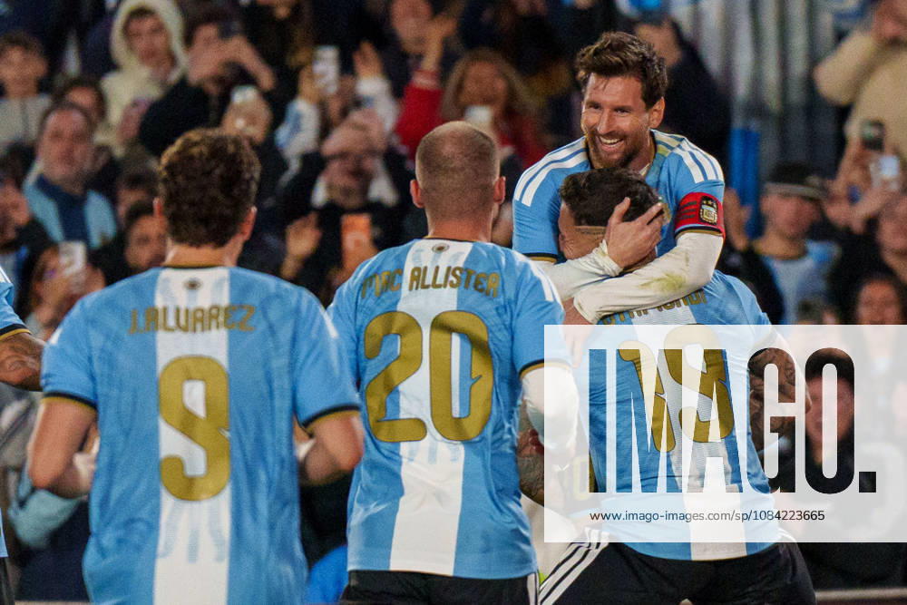 Benin v Argentina BUENOS AIRES, ARGENTINA - OCTOBER 6: Lionel Messi 10, Nicolas Otamendi 19, Alexis Mac Allister 20 and Julian Alvarez 9 of Argentina celebrate a goal during a game between Benin and Argentina at Estadio Monumental on October 6, 2026 in Buenos Aires, Argentina Buenos Aires Estadio Monumental Argentina