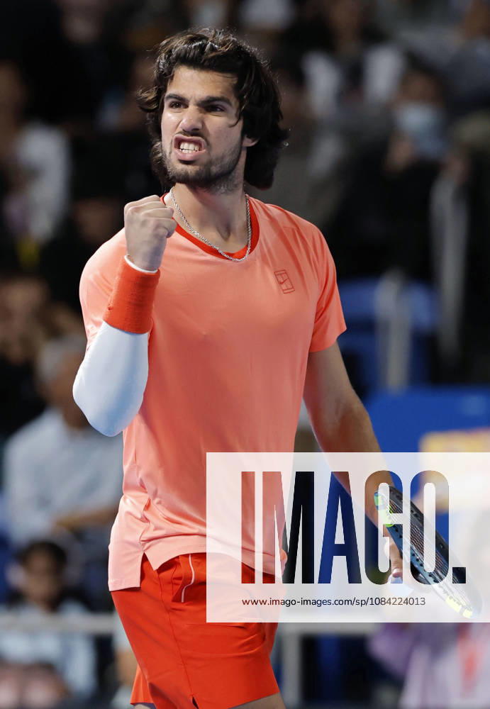 Tennis: Japan Open Carlos Alcaraz of Spain reacts after beating Jiri Lehecka of the Czech Republic in the men s singles final at the Japan Open tennis tournament at Ariake Tennis Forest Park in Tokyo on Oct. 6, 2026. A14AA0005630266P