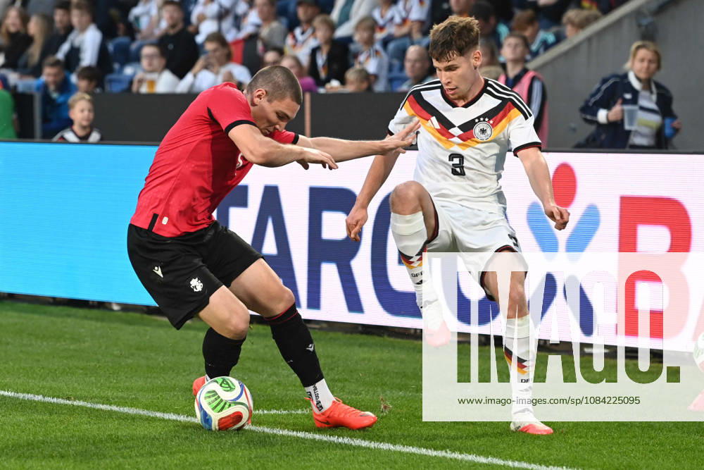 Lukas ULLRICH (GER) vs. Aleksandre Amisulashvili (GEO) – Action, Tackle, International Soccer Match, U21, European Championship Qualifier, Germany vs. Georgia 2–0 on October 6, 2026, Schueco Arena, Bielefeld, Â