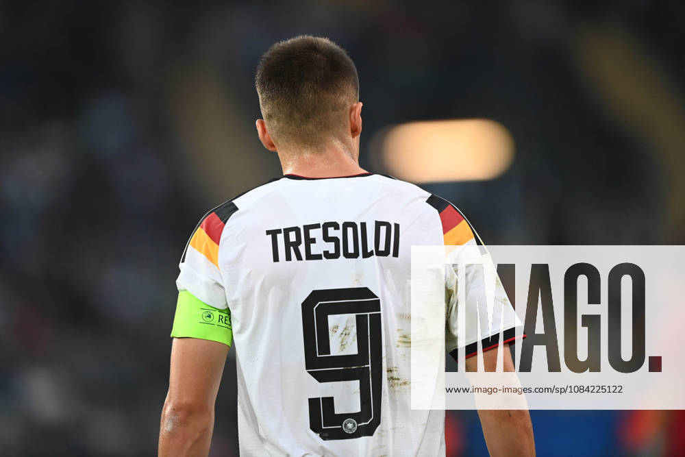 Nicolo TRESOLDI GER half-figure, half-body, single image, cropped single subject, rear view, international soccer match, U21, European Championship Qualifiers, Germany vs. Georgia 2–0 on October 6, 2026, Schueco Arena, Bielefeld, Â
