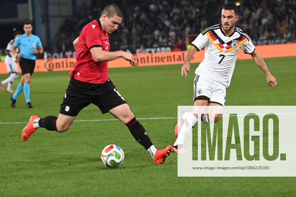 Aleksandre Amisulashvili (GEO) vs. Arijon IBRAHIMOVIC (GER) – Action, Tackle, International Soccer Match, U21, European Championship Qualifiers, Germany vs. Georgia 2–0 on October 6, 2026, Schüco Arena, Bielefeld, Â