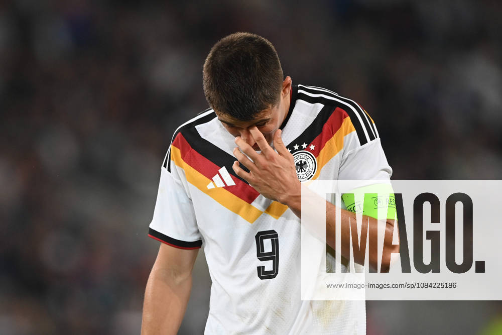 Nicolo TRESOLDI GER half-figure, half-body, single frame, cropped single shot, disappointed, disappointment, soccer international match, U21, European Championship Qualifiers, Germany vs. Georgia 2–0 on October 6, 2026, Schüco Arena, Bielefeld, Â