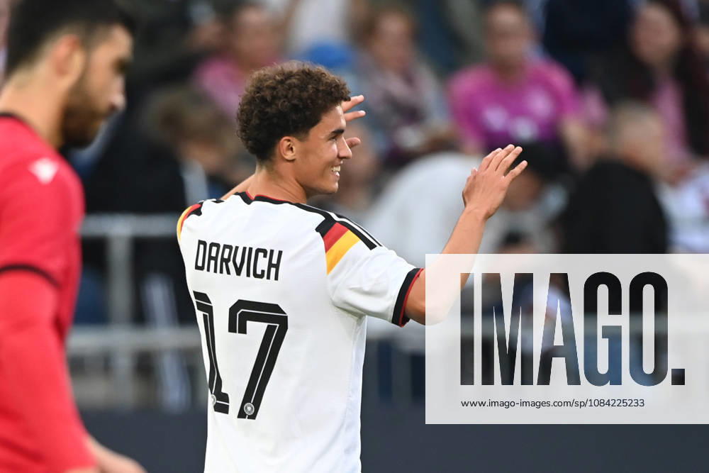 Noah DARVICH GER celebrates after scoring the 1-0 goal; celebration, cheering, joy, cheers, international soccer match, U21, European Championship Qualifiers, Germany vs. Georgia on October 6, 2026, Schüco Arena, Bielefeld, Â