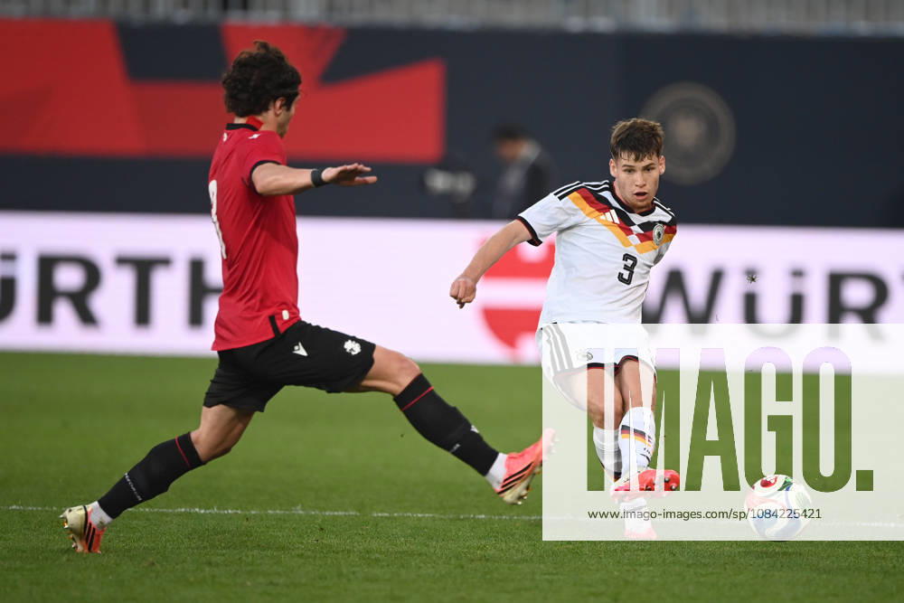 Lukas ULLRICH (GER) vs. Dato BUKIA (GEO) – Action, Tackle, International Soccer Match, U21, European Championship Qualifier, Germany vs. Georgia 2–0 on October 6, 2026, Schueco Arena, Bielefeld, Â