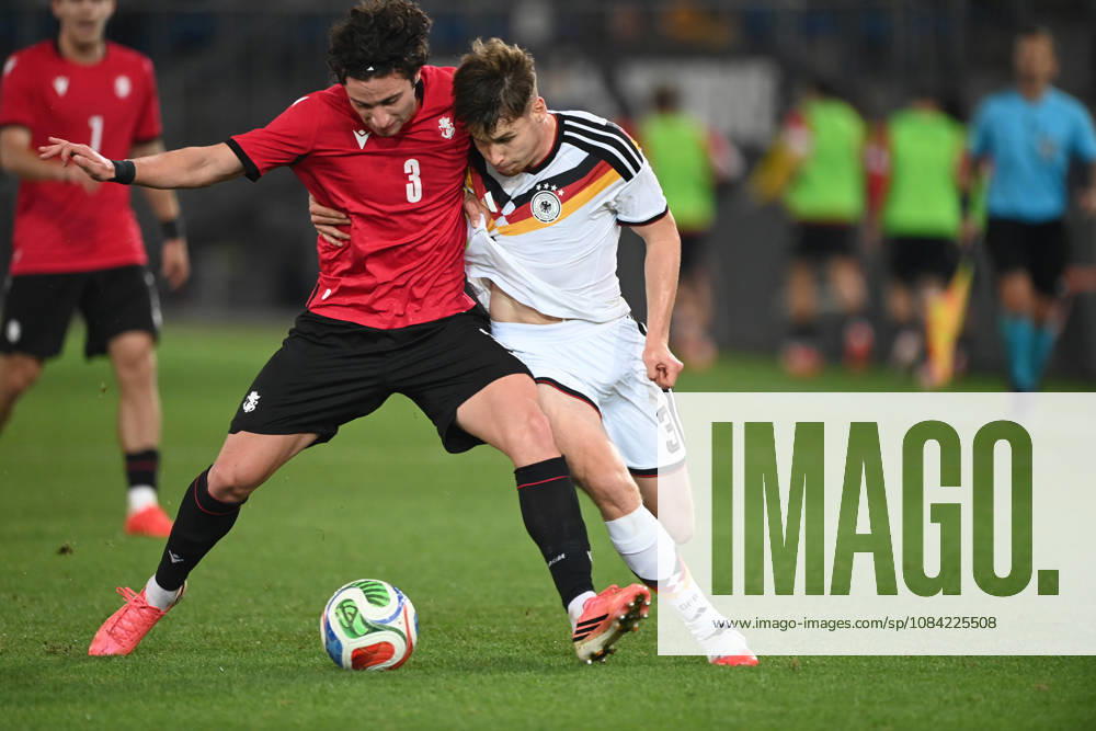 Lukas ULLRICH (GER) vs. Dato BUKIA (GEO) – Action, Tackle, International Soccer Match, U21, European Championship Qualifiers, Germany vs. Georgia 2–0 on October 6, 2026, Schueco Arena, Bielefeld, Â