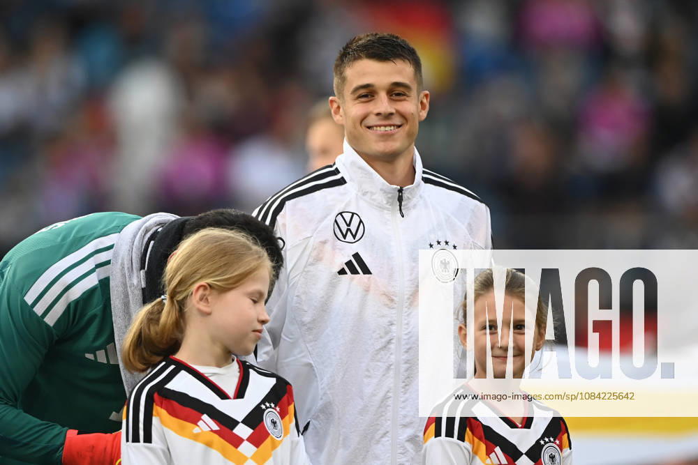 Nicolo TRESOLDI (GER) leads the team as captain; Feature, Side Story, Symbolic Photo, International Soccer Match, U21, European Championship Qualifier, Germany vs. Georgia 2–0 on October 6, 2026, Schüco Arena, Bielefeld, Â