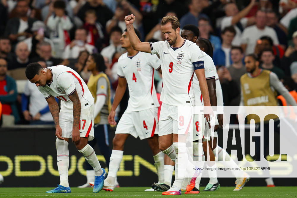 Harry Kane of England celebrates after scoring his second goal during the UEFA Nations League 2026 27 group phase match between England and Czechia at Wembley Stadium on October 6, 2026 in London, England.