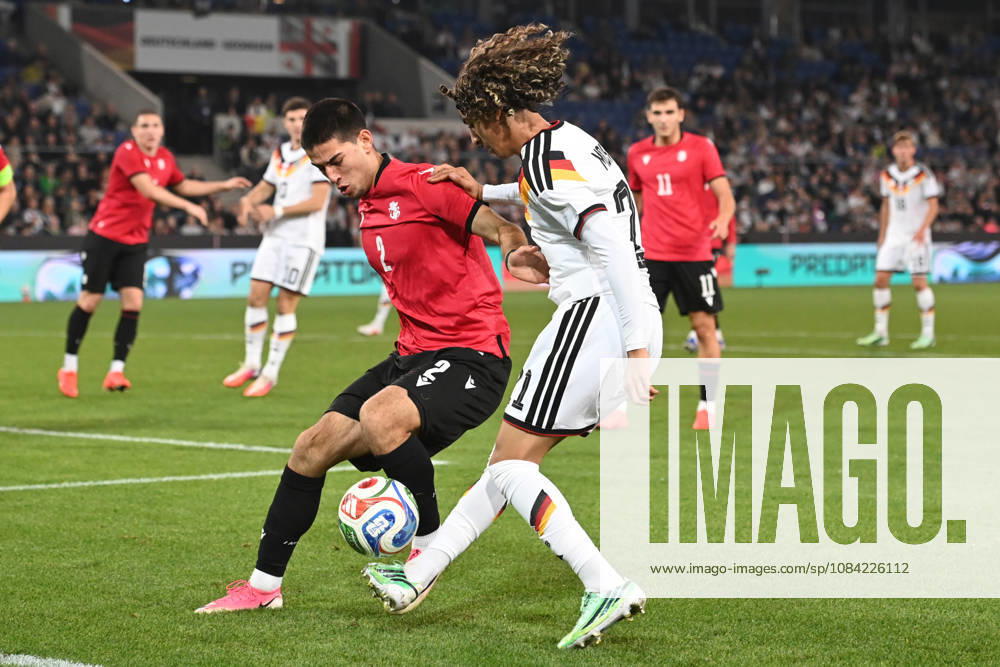 Wael MOHYA (GER) vs. Rati Grigalava (GEO) Action, Tackle, International Soccer Match, U21, European Championship Qualifier, Germany vs. Georgia 2–0 on October 6, 2026, Schüco Arena, Bielefeld, Â