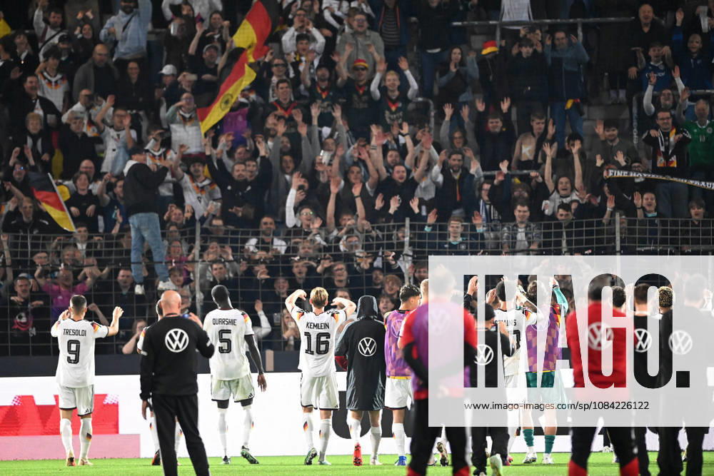 Victory celebrations, cheers, celebrating, joy, Germany, international soccer match, U21, European Championship qualifiers, Germany vs. Georgia 2–0 on October 6, 2026, Schüco Arena, Bielefeld, Â