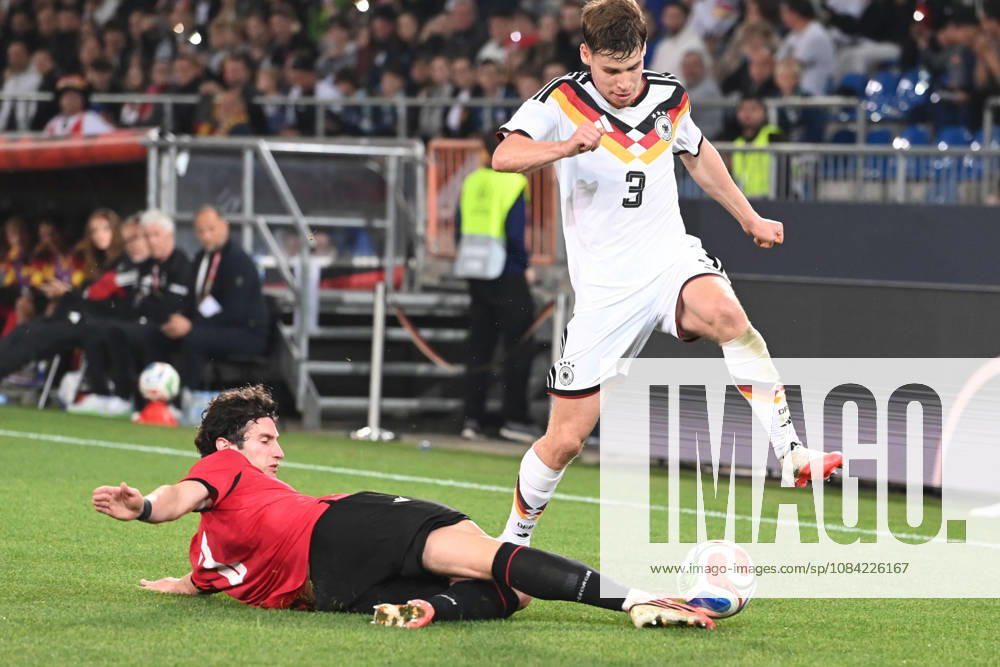 Lukas ULLRICH (GER) vs. Dato BUKIA (GEO) – Action, Tackle, International Soccer Match, U21, European Championship Qualifiers, Germany vs. Georgia 2–0 on October 6, 2026, Schueco Arena, Bielefeld, Â
